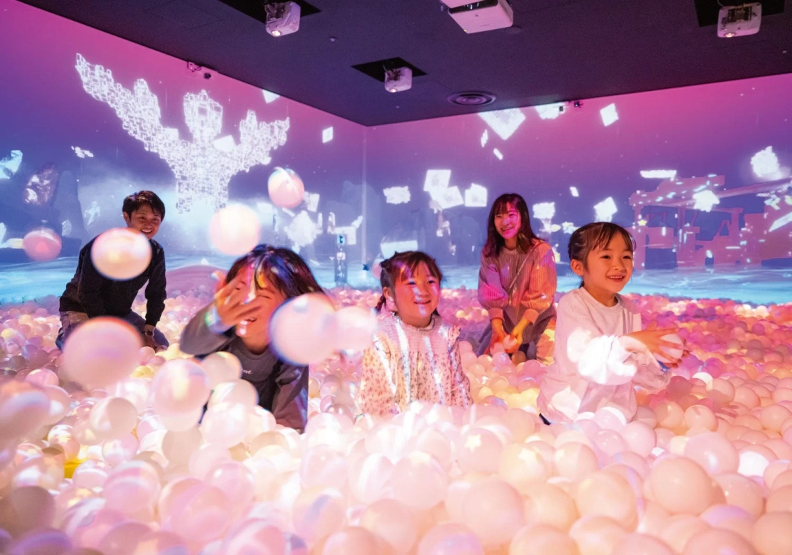 ボールプールで遊ぶ家族