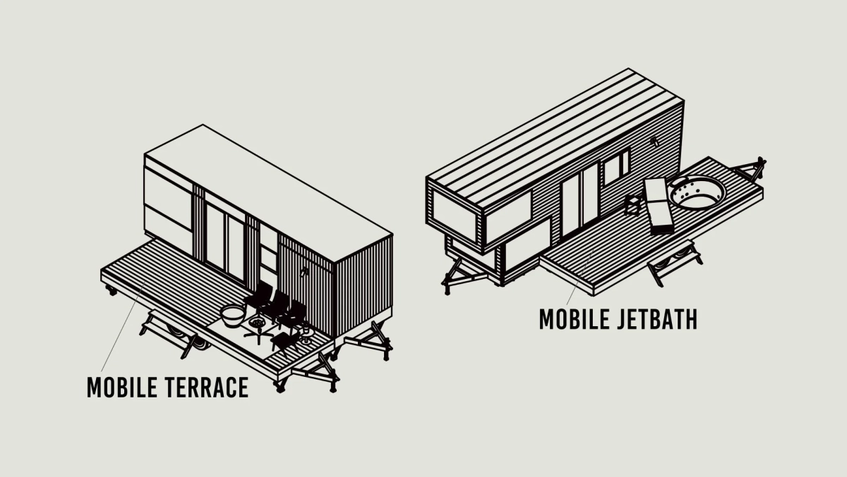 モバイルテラスとモバイルジェットバスの等角図