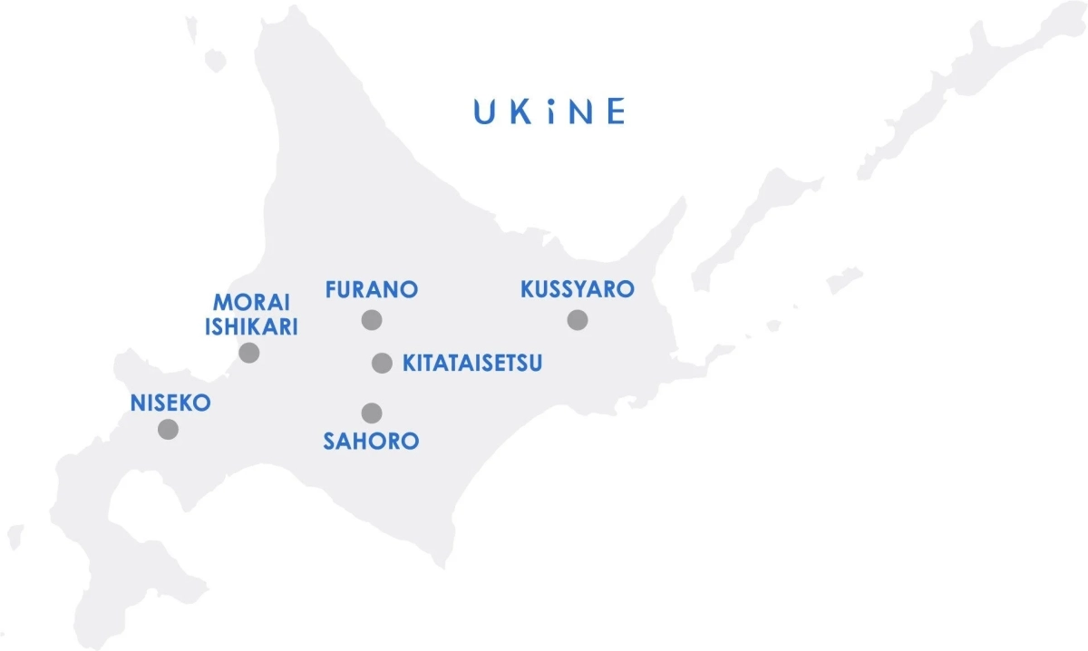 北海道の地図にUKiNEの展開予定エリアが示されている