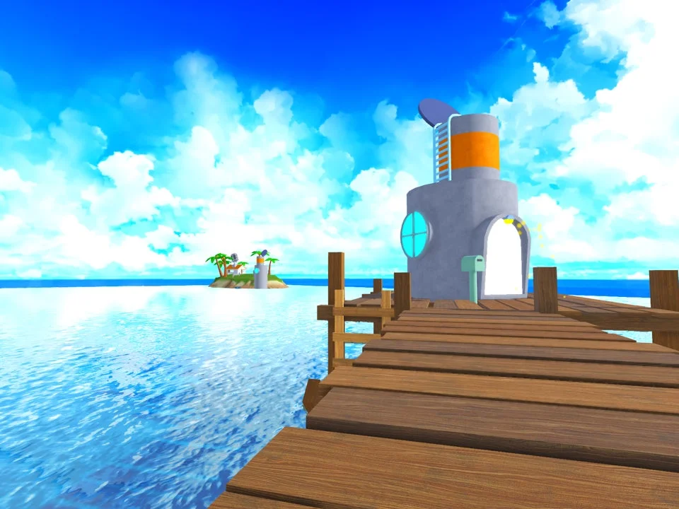 桟橋と建物がある海の風景