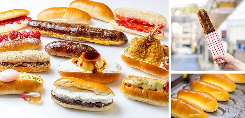 様々な具材のコッペパンが並ぶ画像