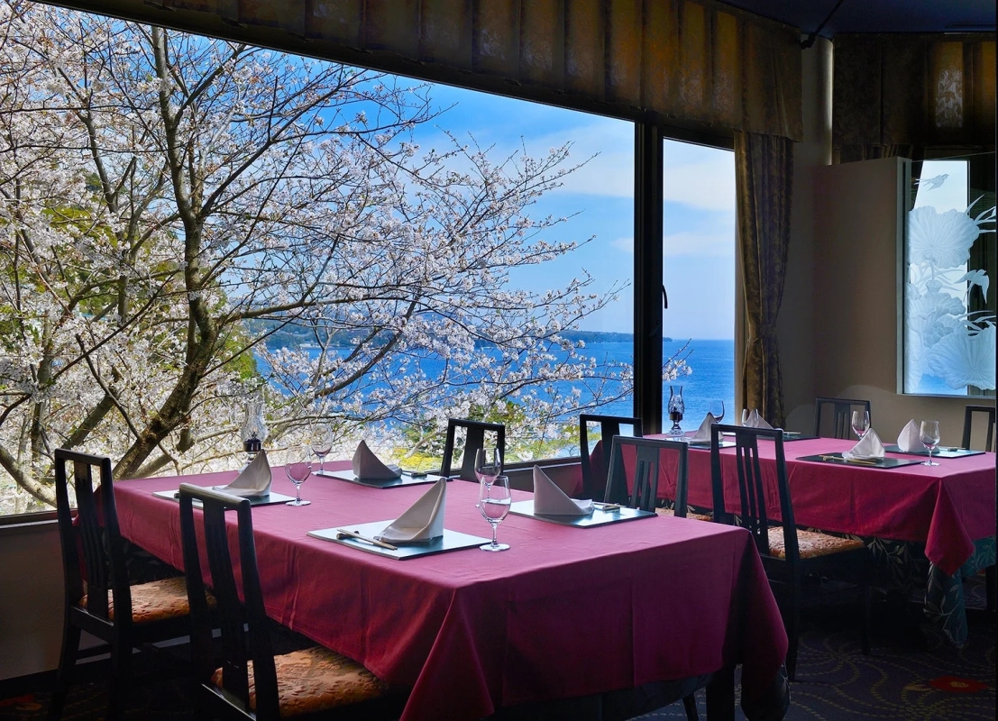 桜と海の見えるレストラン