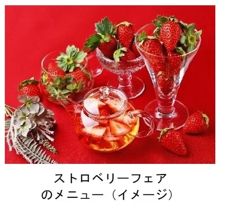 鮮やかな赤色の背景に、新鮮なイチゴが盛られた写真