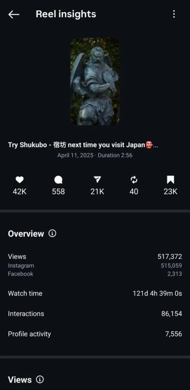 Instagramリールのインサイト画面