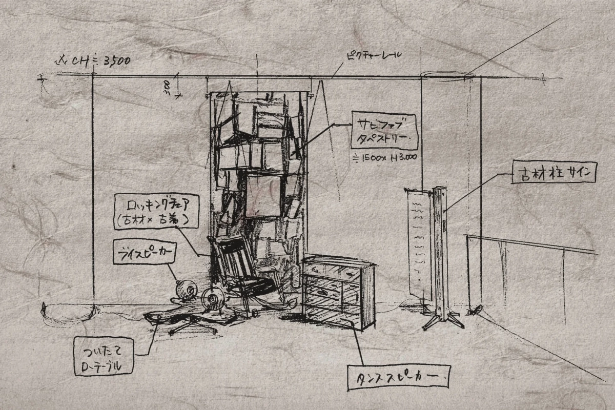手書きのインテリアレイアウト図