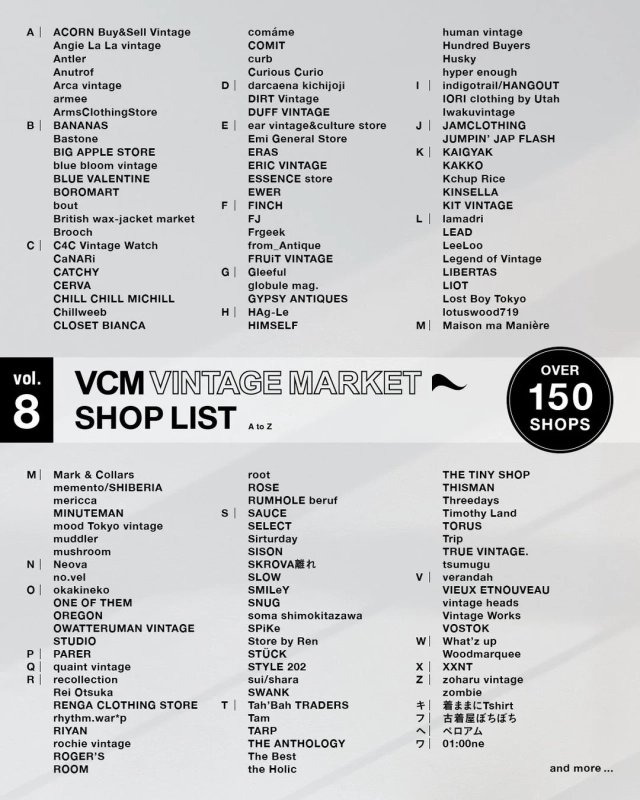 VCM VINTAGE MARKET Vol.8 出店ショップリスト