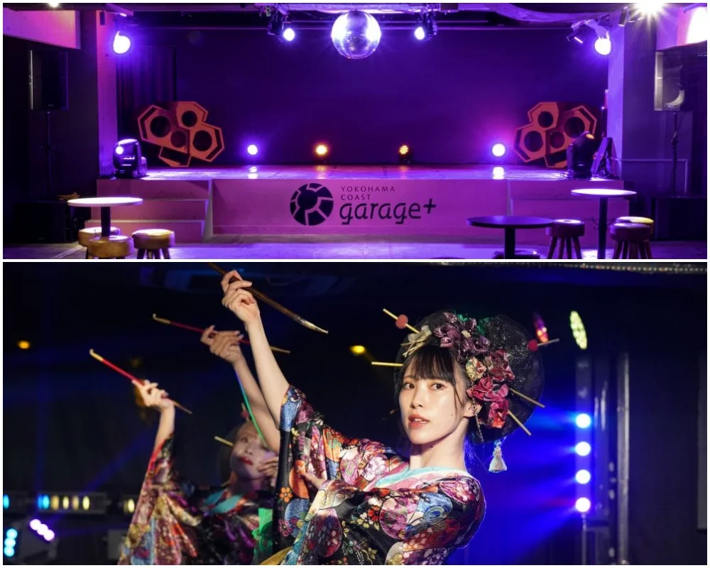 YOKOHAMA COAST garage+のステージと和装パフォーマンス