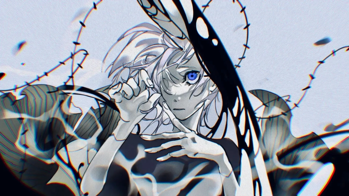 青い目が印象的な白髪のキャラクターのイラスト