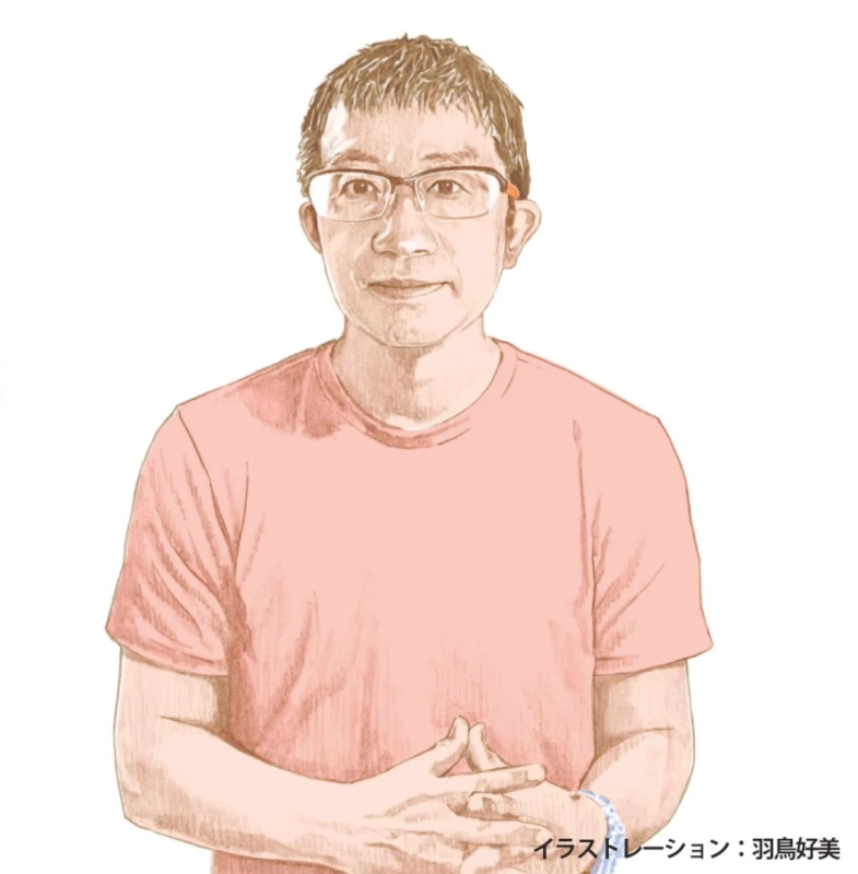眼鏡をかけた八谷和彦氏のイラスト