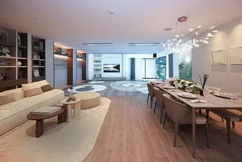 モダンでエレガントなリビング・ダイニングルームの様子