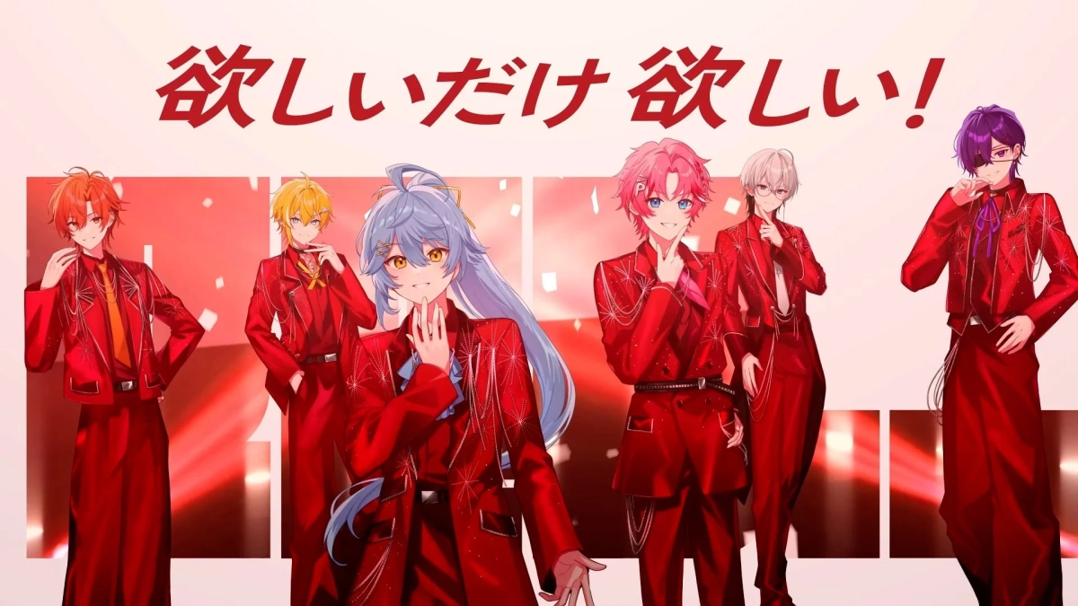 赤いステージでポーズをとるキャラクター「欲しいだけ欲しい!」