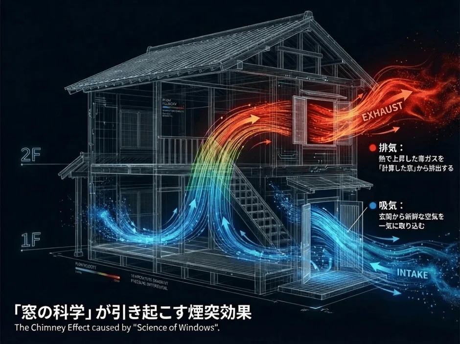 家屋における煙突効果を利用した空気循環の仕組み