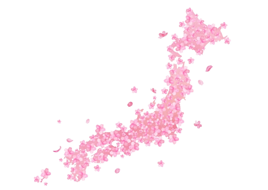 桜の花びらで表現された日本の地図