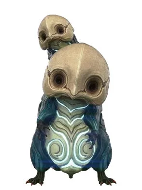 青緑色の体に白い発光する模様を持つ幻想的なクリーチャーが2匹