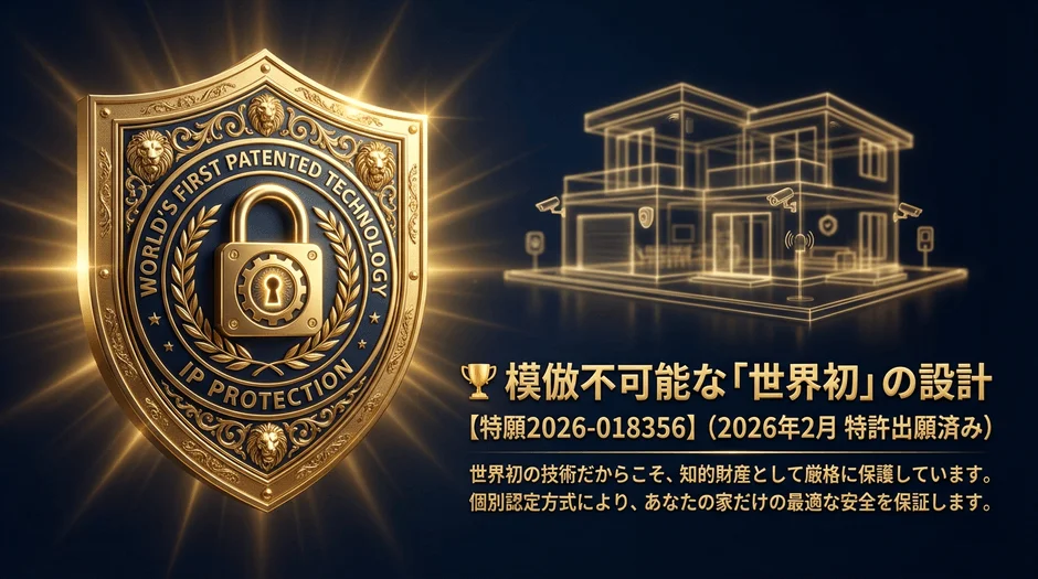 世界初の特許技術と模倣不可能なデザインで、知的財産を厳格に保護し、個別認定方式で最適な住まいの安全を保証するシステム