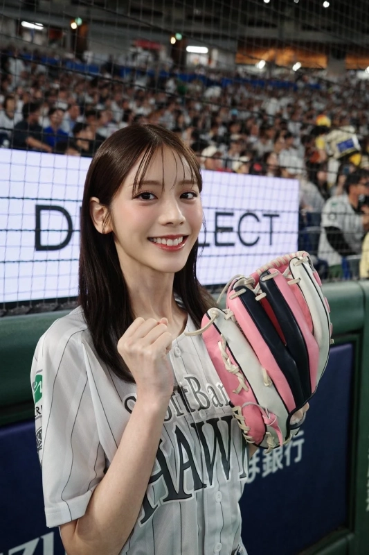 笑顔でグローブを構える貴島明日香さん