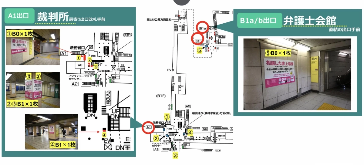 地下鉄駅構内の案内図と広告