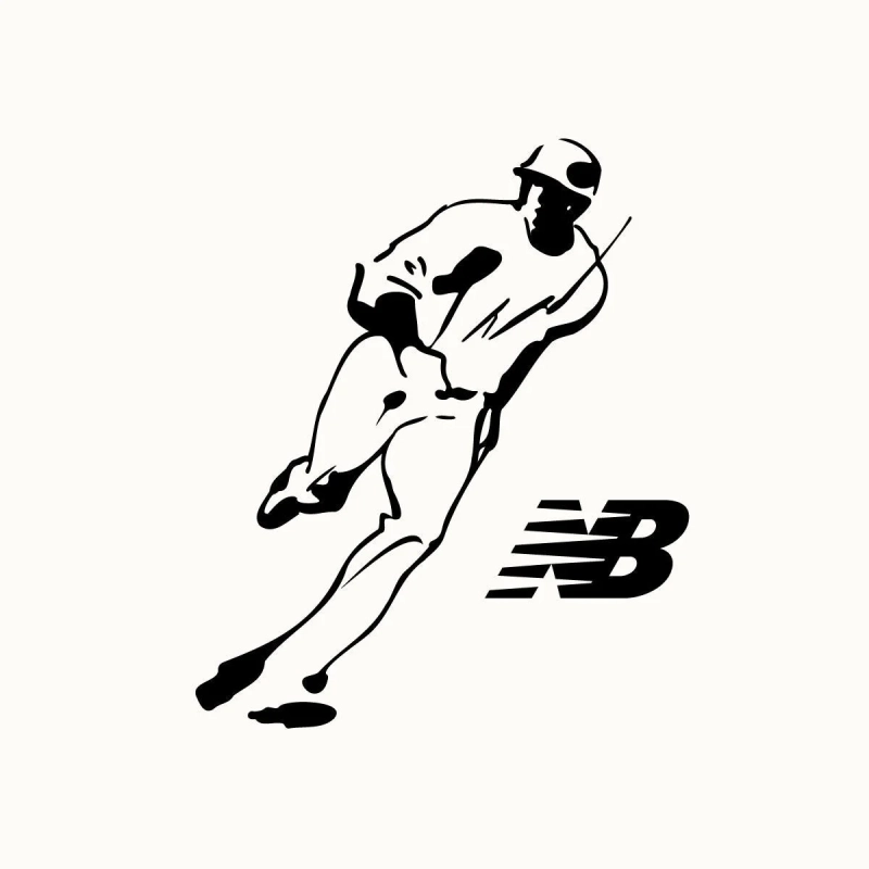 走っている野球選手のモノクロのイラストとNew Balanceのロゴ